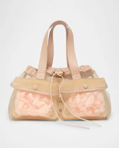 Simone Rocha Mini Sheer Stuffed Carnation Drawstring Top-handle Bag In Nude