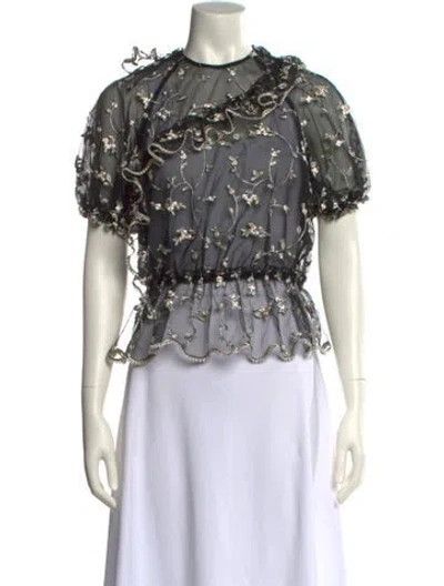 Pre-owned Simone Rocha Mock Neck Short Sleeve Blouse In Black