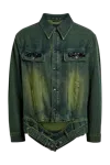 Simone Rocha Multi Belt Waist Tail Denim Trucker Jacket W/ Emb Green In Green