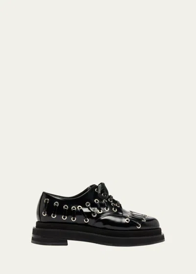 Simone Rocha Multi-lace Leather Platform Loafers In Blackjet