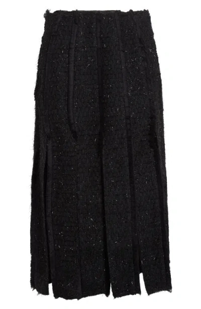 Simone Rocha Multi Slit Frayed Metallic Tinsel Tweed Skirt In Black
