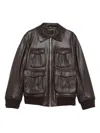 Simone Rocha Brown Oversized Multi Pocket Aviator Leather Jacket In Brown