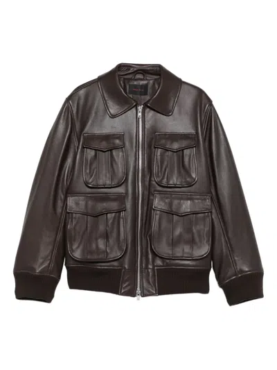 Simone Rocha Multiple-pocket Lambskin Leather Jacket In Brown
