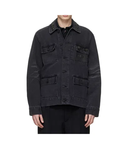 Simone Rocha Multi-pocket Workwear Denim Jacket In Black