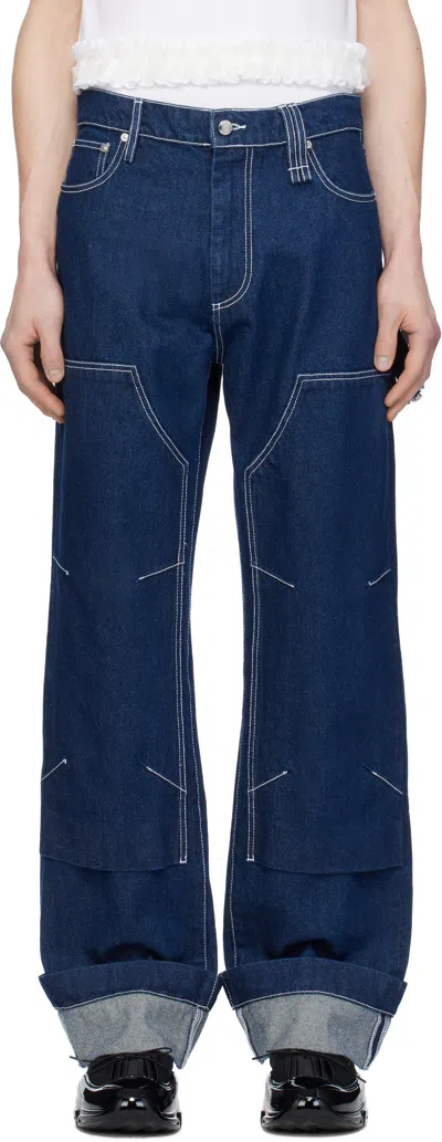 Simone Rocha Navy Embellished Workwear Jeans In Indigo/clear