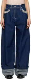 Simone Rocha Crystal-embellished Wide-leg Jeans In Indigo/clear