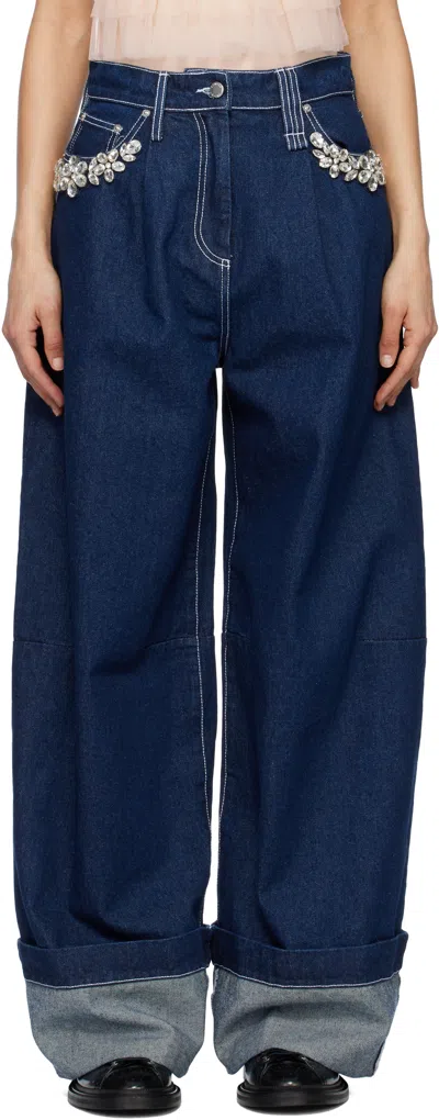 SIMONE ROCHA NAVY TURBO EMBELLISHED PUDDLE JEANS