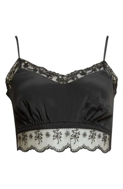 Simone Rocha Lace-trimmed Satin Bralette In Black