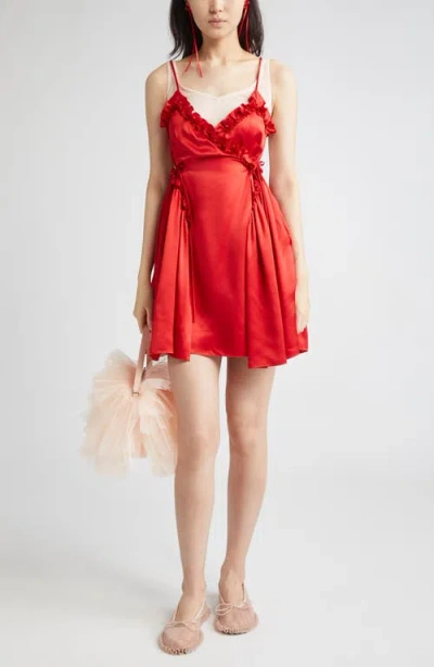Simone Rocha Negligee Satin Patchwork Ballet Dress In Red