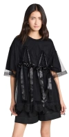 SIMONE ROCHA NET OVERLAY T-SHIRT WITH RUCHED BOW BLACK