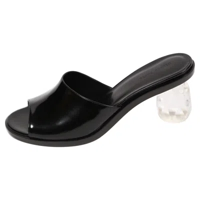 Pre-owned Simone Rocha New  Black Patent Slide Sandals Faceted Clear Chandelier Heels - 41