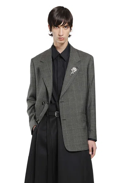 Simone Rocha Notch Lapel Blazer With Embroidery In Gray
