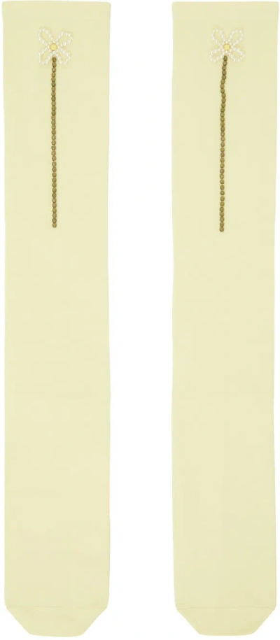 Simone Rocha Off-white Beaded Socks In Cream/daisy