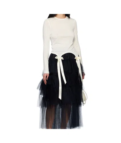 Simone Rocha Off-white Bow Tail Easy T-shirt In Black
