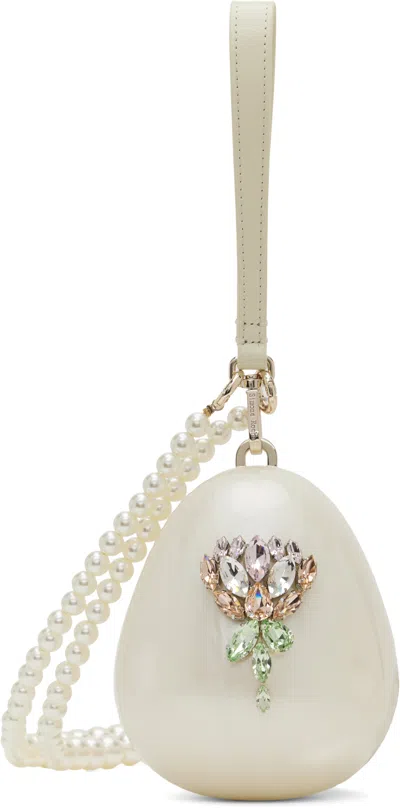 SIMONE ROCHA OFF-WHITE EMBELLISHED MICRO PEARL EGG BAG