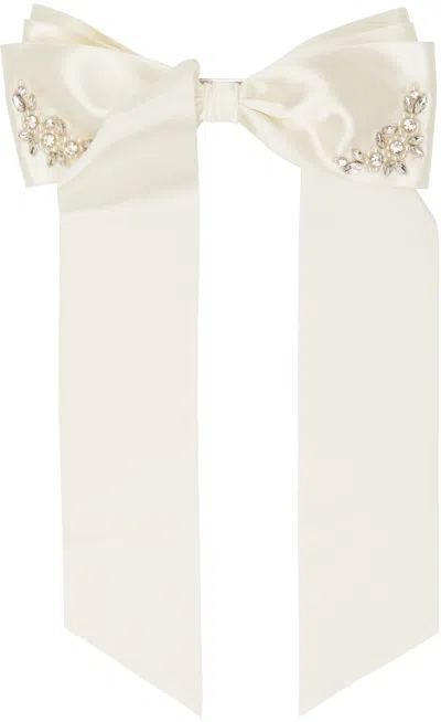 Simone Rocha Off-white Embellished Satin Bow Hair Clip In Cream/pearl/crystal