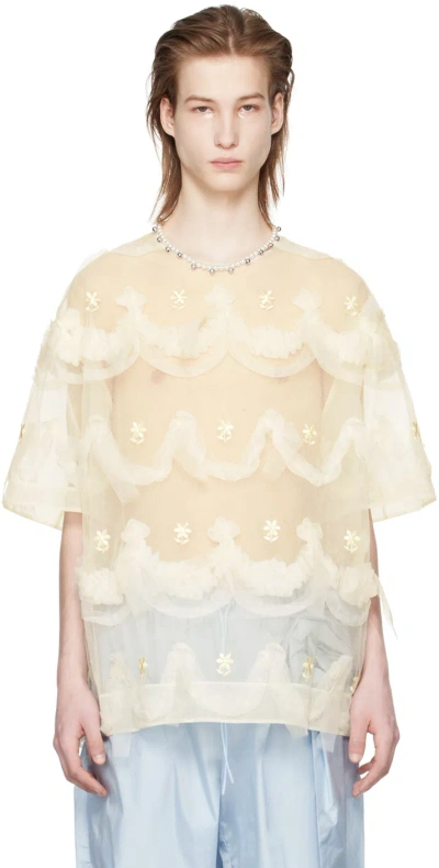 Simone Rocha Off-white Embroidered Cake T-shirt In Cream