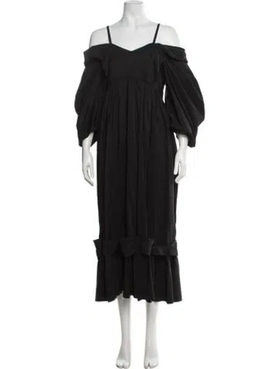 Pre-owned Simone Rocha Off-the-shoulder Long Dress In Black