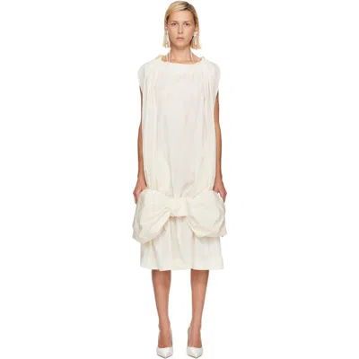 Simone Rocha Off-white Bow Hem Egg Midi Dress In Cream