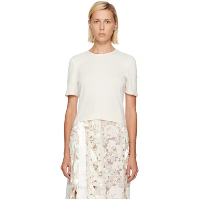 Simone Rocha Grey And White Cropped Pointelle T-shirt In Neutral