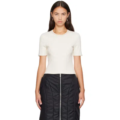 Simone Rocha Off-white Embellished Cropped Pointelle T-shirt In Ecru/pearl