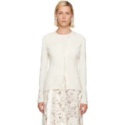 Simone Rocha Off-white Pointelle Cardigan In Ecru/pearl