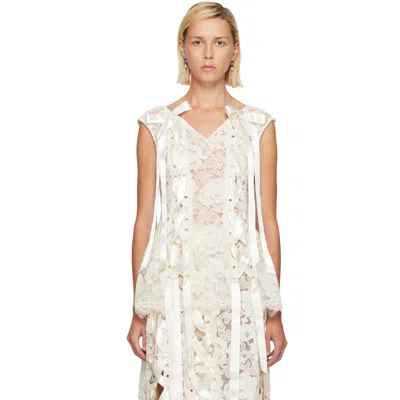 Simone Rocha Unraveling Ribbon Portrait Bow-detailed Lace Top In White