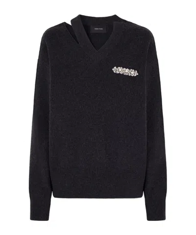 Simone Rocha Openwork Wool Blend Sweater In Black