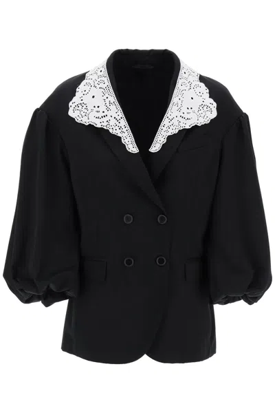 Simone Rocha Lace-panelled Twill Blazer In Nero