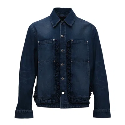 Simone Rocha Oversized Ruffle Frill Workwear Jacket In Blue