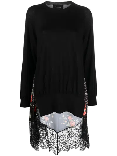 Simone Rocha Panelled Asymmetric Lace-trim Top In Black