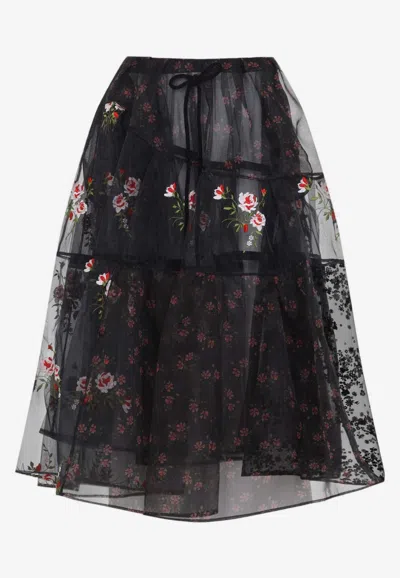 Simone Rocha Patchwork Floral Midi Skirt In Black