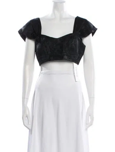 Pre-owned Simone Rocha Patterned Square Neckline Crop Top In Black