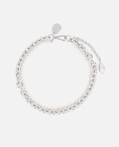 Simone Rocha Pearl &amp; Chain Necklace W/ Encased Pearl Flower In Metallic