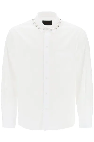 SIMONE ROCHA PEARL AND BELL COLLAR SHIRT FOR MEN IN WHITE