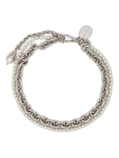 Simone Rocha Pearl & Chain Necklace With Encased Pearl Flower Accessories In Gray