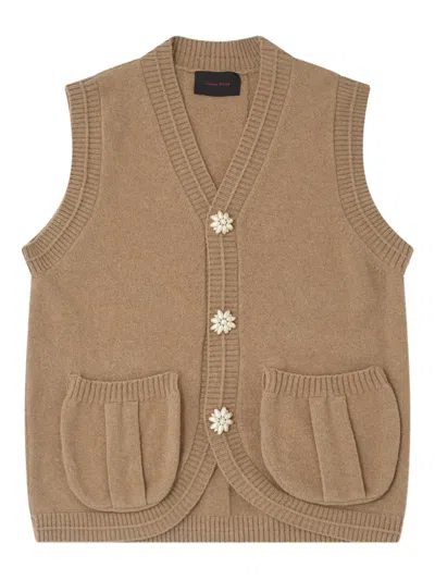 Simone Rocha Pearl-button Pocket Vest In Brown