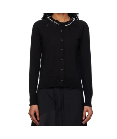 Simone Rocha Pearl  Chain Bow Cardigan In Black
