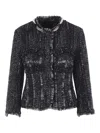 Simone Rocha Embellished Sculpted Frill Bust Fray Jacket In Black
