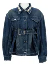 Simone Rocha Denim Jacket With Belt And Embellished Collar In Blue