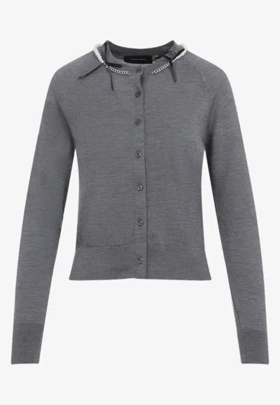 SIMONE ROCHA PEARL-EMBELLISHED BOW-DETAILED CARDIGAN