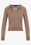 Simone Rocha Fitted Long-sleeve Sweater With Pearl Accents And Ribbon Detail In Brown
