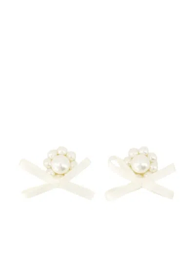 SIMONE ROCHA PEARL-EMBELLISHED BOW EARRINGS