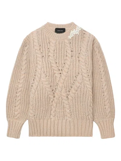 Simone Rocha Pearl-embellished Cable-knit Sweater In Brown