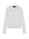Simone Rocha Merino Silk Cardigan With Embroidered Pearl Neckline In White