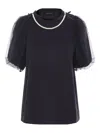 Simone Rocha Pearl-embellished Puff-sleeve T-shirt In Black
