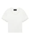 Simone Rocha Tulle Overlay Puff Sleeve T-shirt With Faux Pearl Trim In White