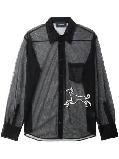 Simone Rocha Pearl-embellished Sheer Shirt In Black