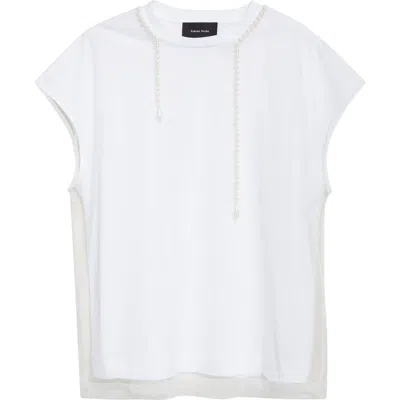 Simone Rocha Pearl Trim Layered Liquid T-shirt In White