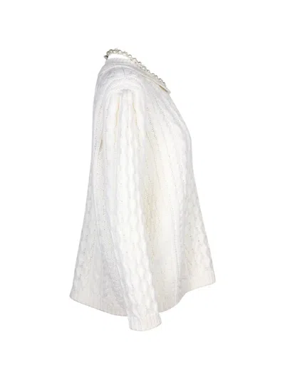 Pre-owned Simone Rocha Pearl-embellished Cable-knit Sweater In White